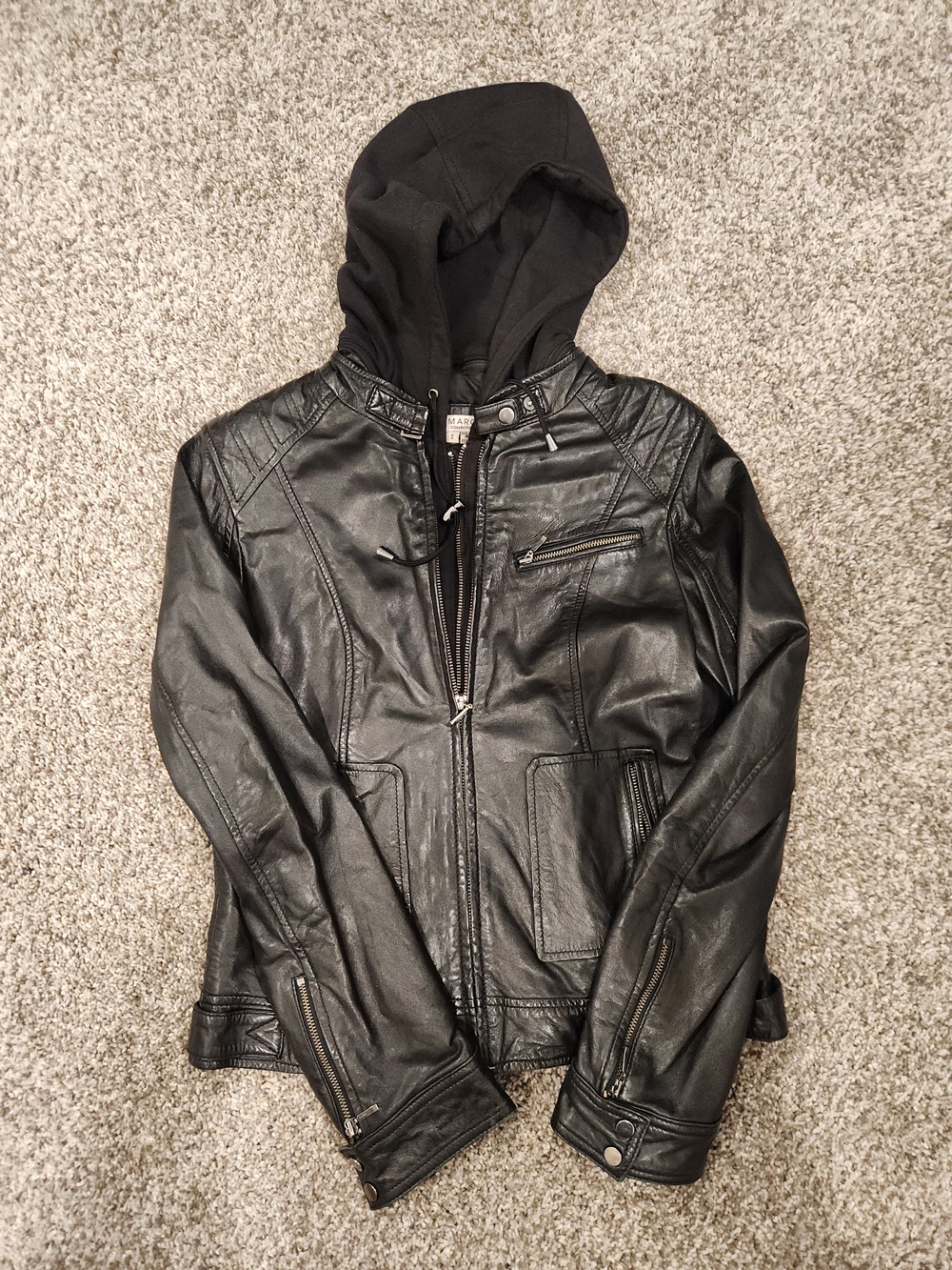 Lamarque Black Hooded Leather Jacket